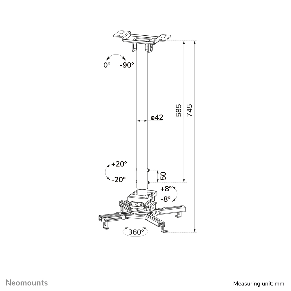 Neomounts CL25-550WH1 Beamer ceiling mount - h 74,5-114,5 cm - easy-install - full motion